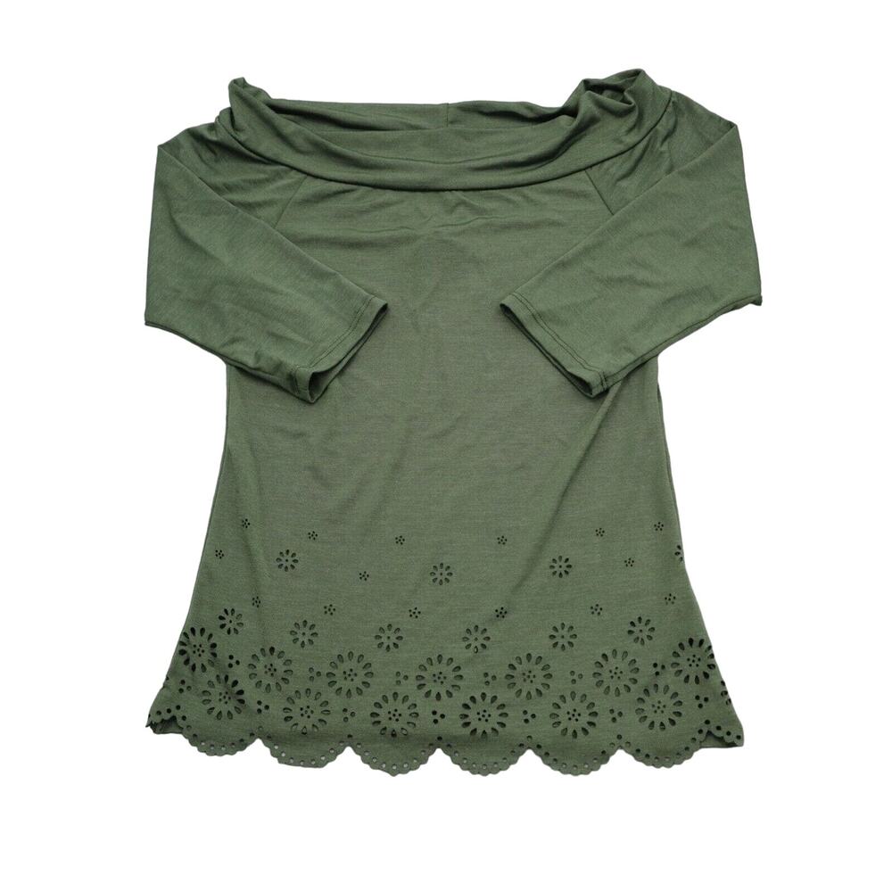 New Mode Shirt Womens M Green Quarter Sleeve Off the Shoulder Stretch Blouse